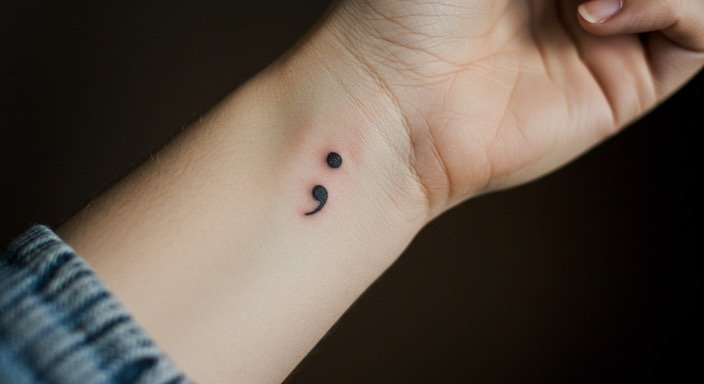 Semicolon tattoo symbolizing mental health awareness and healing