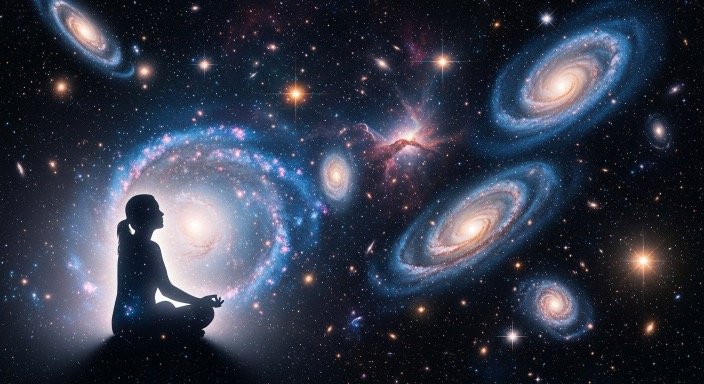 Galaxy art with affirmation about positive thinking