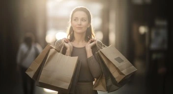 “Shopaholic reflection symbolizing emotional spending and anxiety