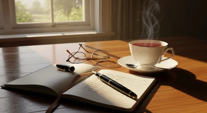 Writing self love quotes in gentle morning light.